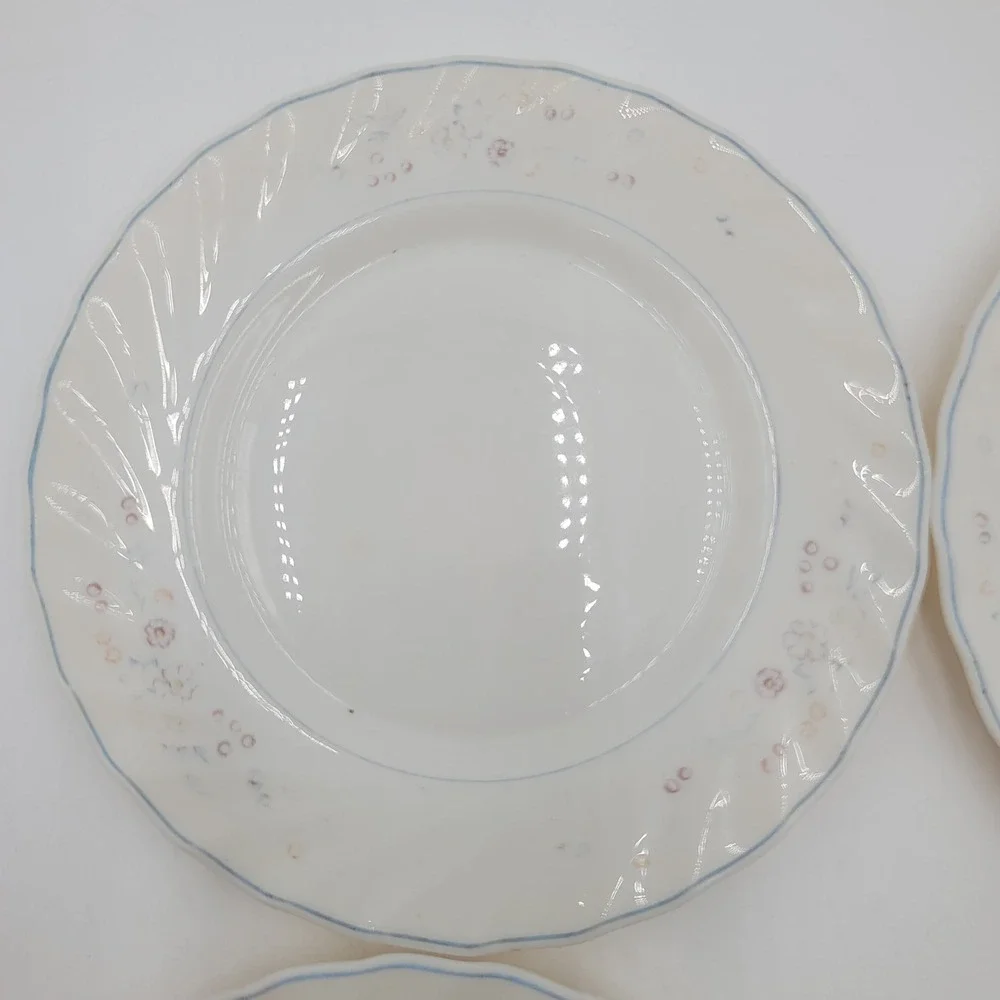 5 Arcopal Victorian Floral Salad Plates White Swirl Scalloped 7.75
